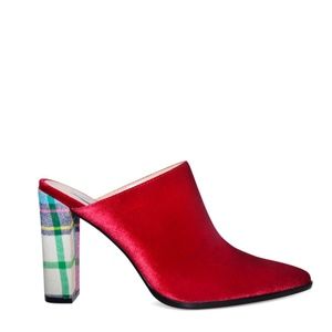 Jenna Large Size Women Shoes Red Plaid Heel Mule